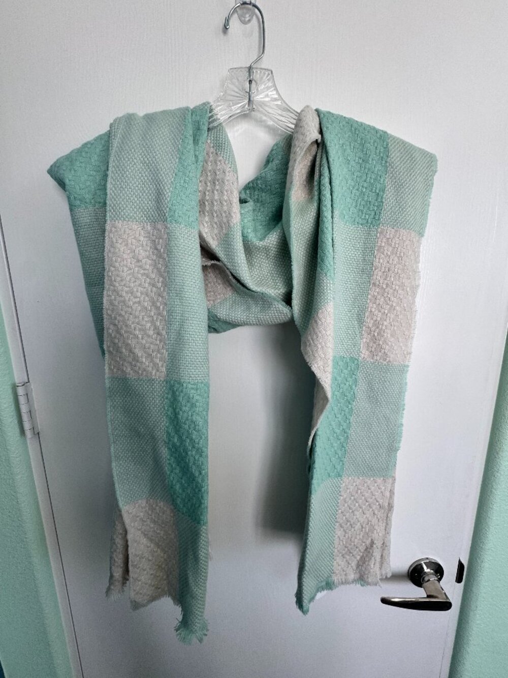 Charming Charlie Seafoam Mint Cream Woven Scarf Color Block NWT
